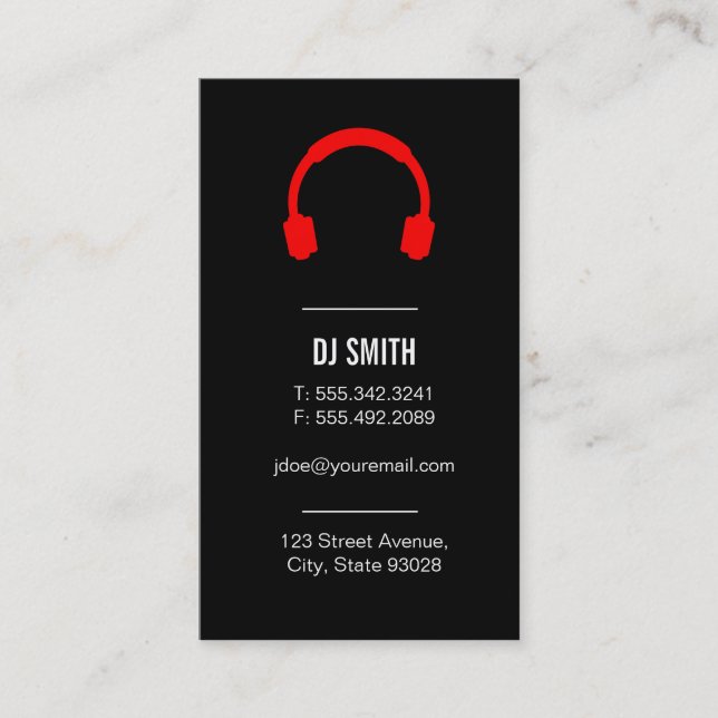 Dj Music Headphones Black White Business Card (Front)