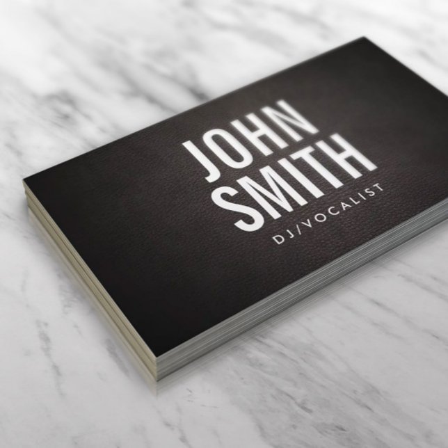 DJ Music Modern Bold Typography Leather Business Card (Creator Uploaded)