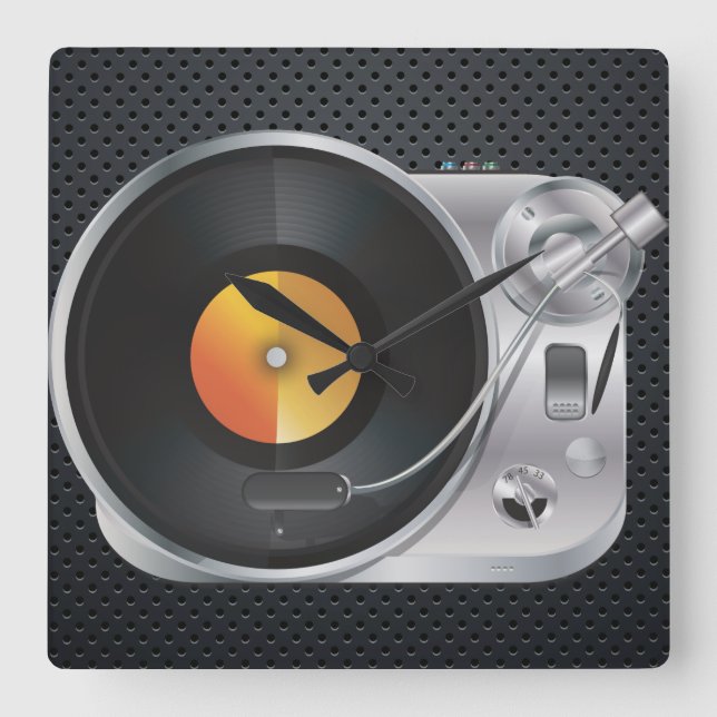 DJ Music Player Square Wall Clock (Front)