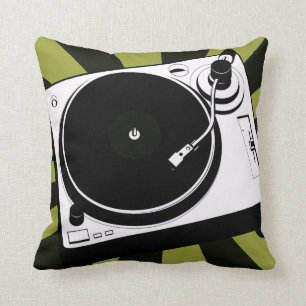 Dj music turntable disc jockey throw pillow green