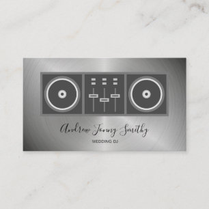 DJ Music Turntable & DJ Mixer Logo - Faux Metal Business Card