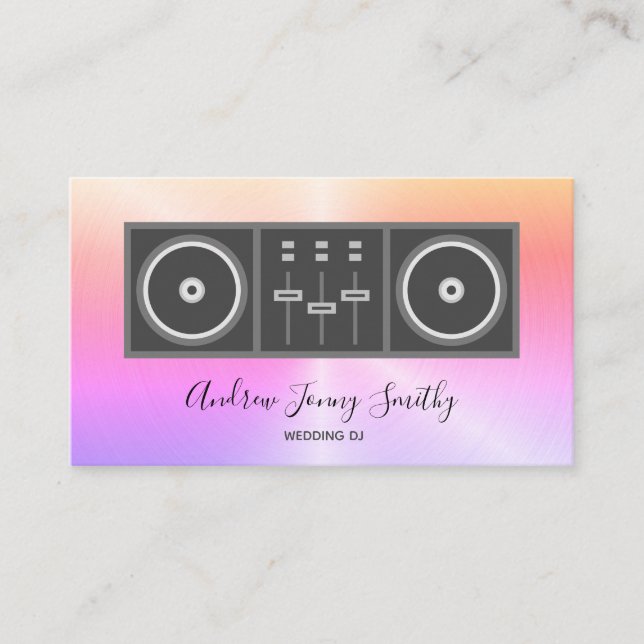 DJ Music Turntable & DJ Mixer Logo - Party Rainbow Business Card (Front)