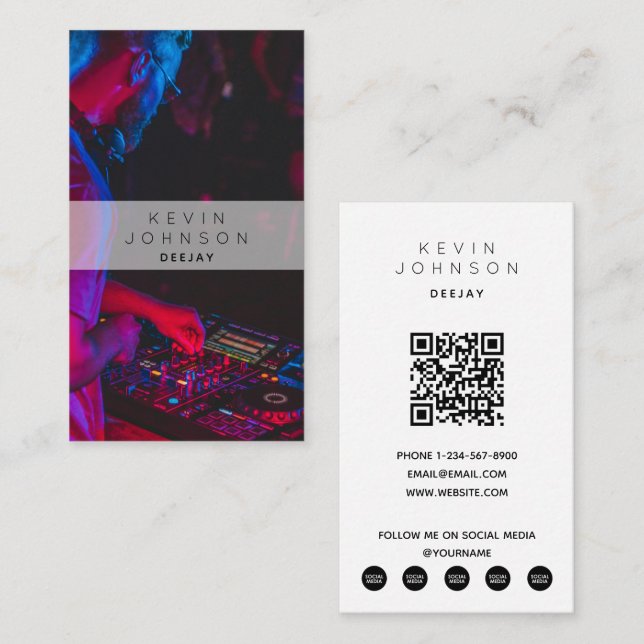 DJ Musician Deejay Photo Social Media Modern Business Card (Front/Back)