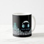 Dj musician mug personalised<br><div class="desc">Personalise your drink as a music professional. Deejay eqalizer music tech play cover. Simple player pattern cover with your name. Make some music with cup of coffee or tea or maybe something else. Light blue headphones edition.</div>