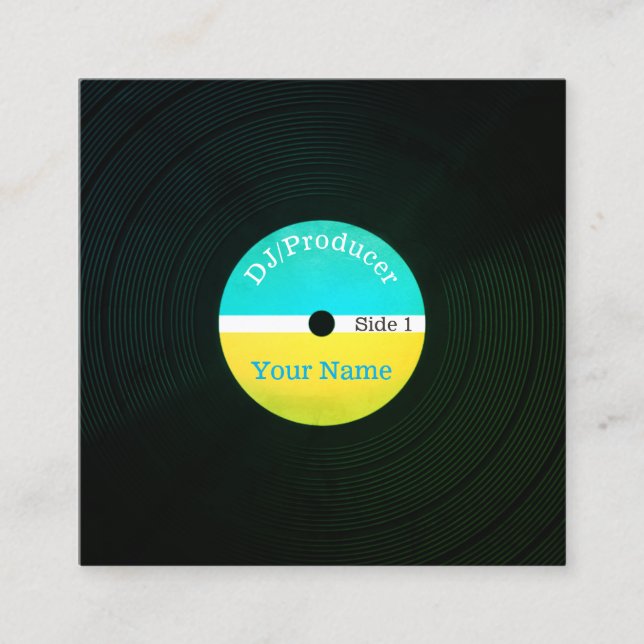 DJ musician production retro professional cover Square Business Card (Front)