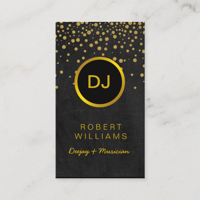DJ Musician Professional Music Teacher Gold Black Business Card (Front)