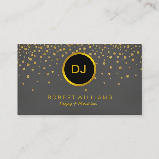 DJ Musician Professional Music Teacher Gold Black Business Card (Front)