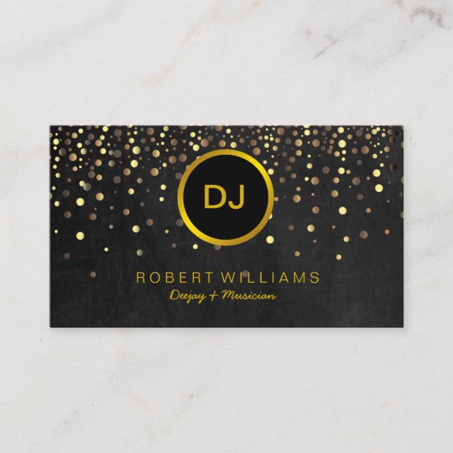 DJ Musician Professional Music Teacher Gold Black Business Card (Front)