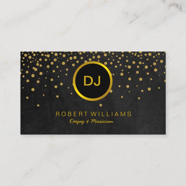 DJ Musician Professional Music Teacher Gold Black Business Card (Front)