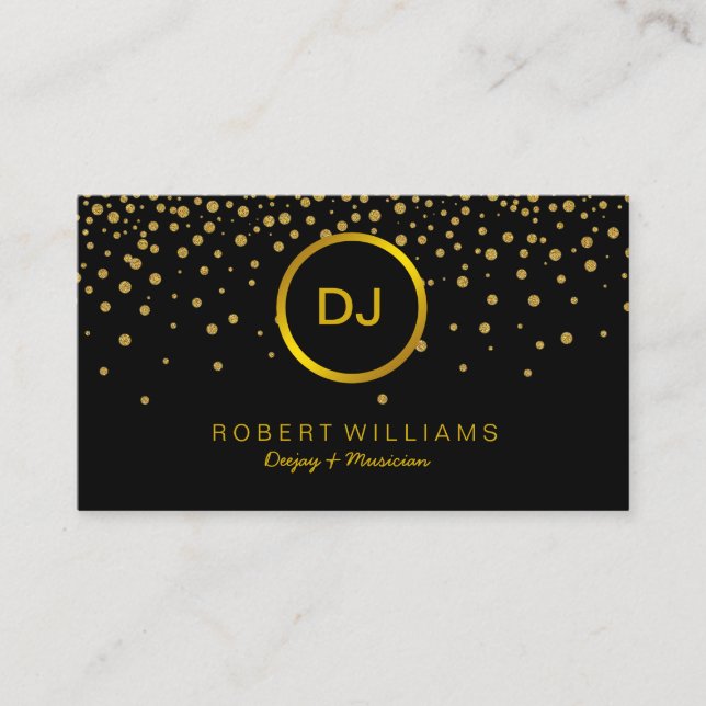 DJ Musician Professional Music Teacher Gold Black Business Card (Front)