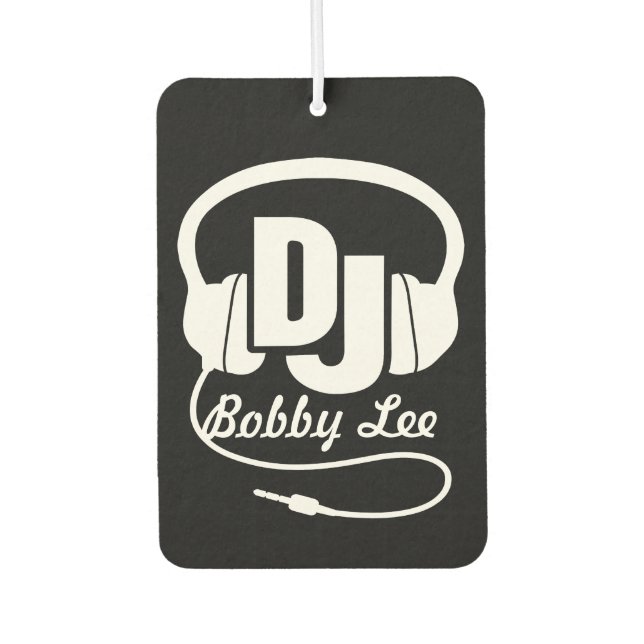 DJ name headphone white on dark air freshener (Front)