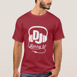 DJ name headphone white on dark graphic t-shirt