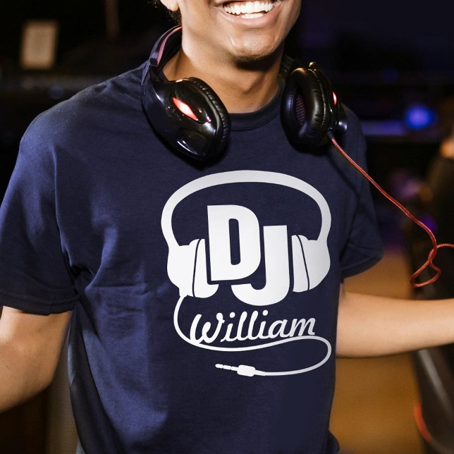 DJ name headphone white on dark graphic t-shirt (Creator Uploaded)