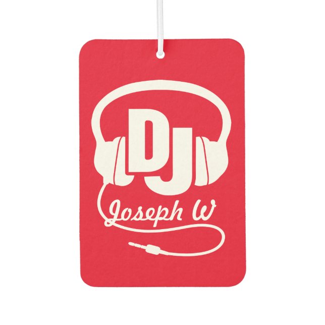 DJ name headphone white on red air freshener (Front)