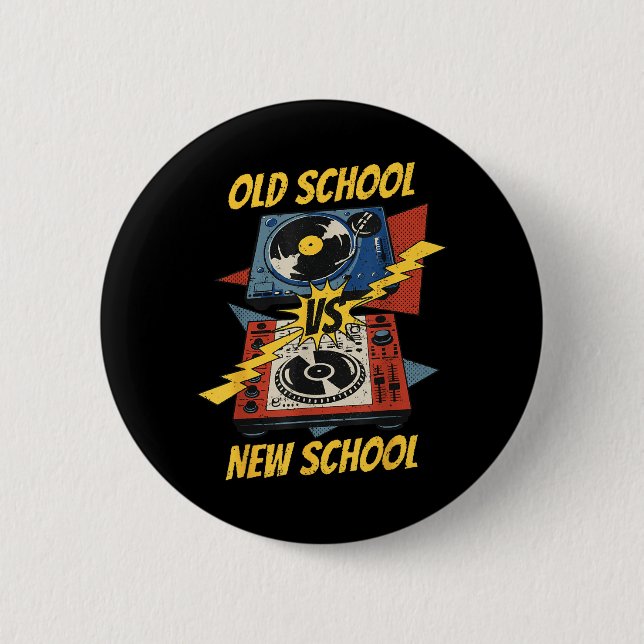 DJ Old vs New School Vinyl Turntable Compact Disc 6 Cm Round Badge (Front)