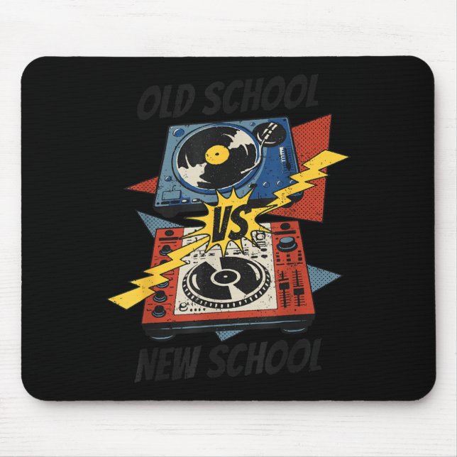 DJ Old vs New School Vinyl Turntable Compact Disc Mouse Mat (Front)