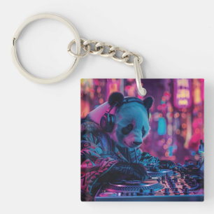DJ Panda with headphones Key Ring