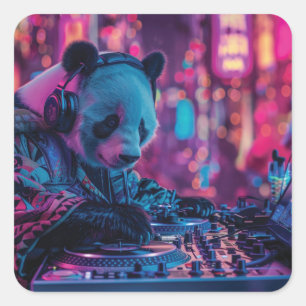 DJ Panda with headphones Square Sticker