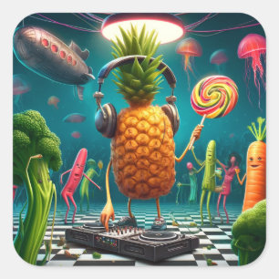 DJ Pineapple Party in a Surreal Underwater Disco Square Sticker