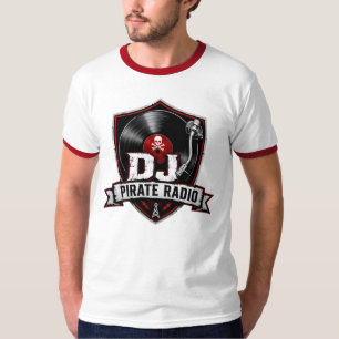 DJ Pirate Radio Ringer T-Shirt front & back