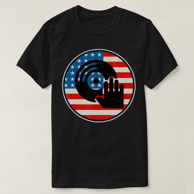 DJ Player Dad Disk Jockey US Flag 4th Of July Mens T-Shirt (Design Front)