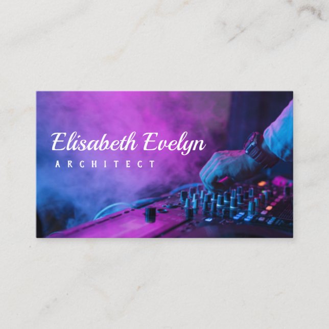 Dj playing music at sound mixer in night club business card (Front)