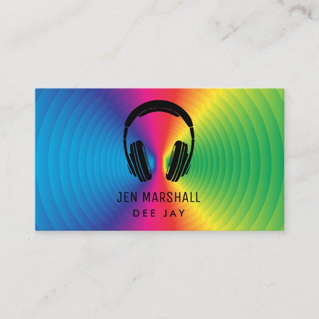 DJ prismatic colours music headphones Business Card (Front)