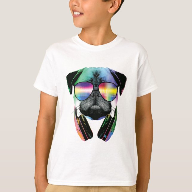 Dj Pug Cool Dog T-Shirt (Front)
