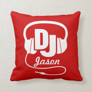 DJ red & white add your name pillow