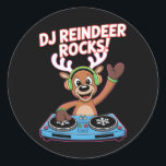 Dj Reindeer Rocks Christmas Dj Groove  Classic Round Sticker<br><div class="desc">Dj Reindeer Rocks Christmas Dj Groove</div>
