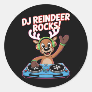 Dj Reindeer Rocks Christmas Dj Groove Classic Round Sticker
