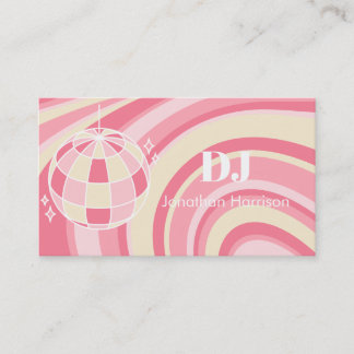 DJ Retro Groovy Wave Disco Ball Pink Business Card