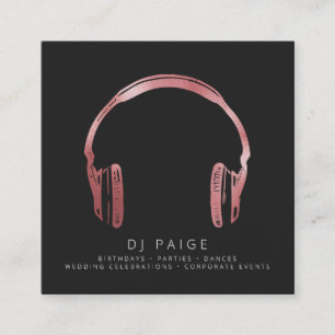 DJ Rose Gold Headphones Logo Black Square Business Card