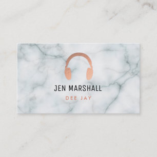 DJ rose gold music headphones on marble Business Card