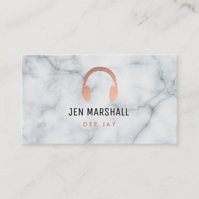 DJ rose gold music headphones on marble Business Card (Front)