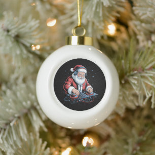 DJ Santa Christmas Headphones Turntable Xmas Ceramic Ball Christmas Ornament