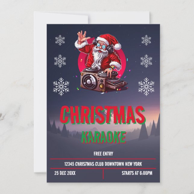 DJ Santa Christmas Karaoke Invitation (Front)