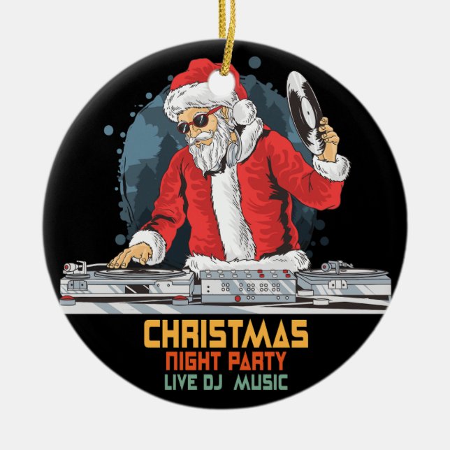 dj santa party club ceramic tree decoration (Front)