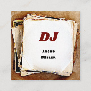 DJ Service Retro Vintage 70s Vinyl Records Square Business Card