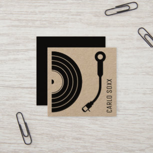 DJ sign as vinyl record plate retro kraft Square Business Card