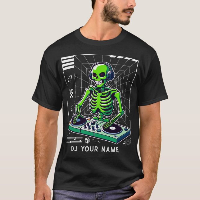 DJ Skeleton at Turntable Club Music Custom DJs T-Shirt (Front)