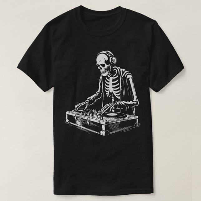 DJ Skeleton playing the music T-Shirt (Design Front)