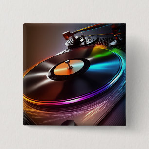 DJ Spinning Turntable  15 Cm Square Badge