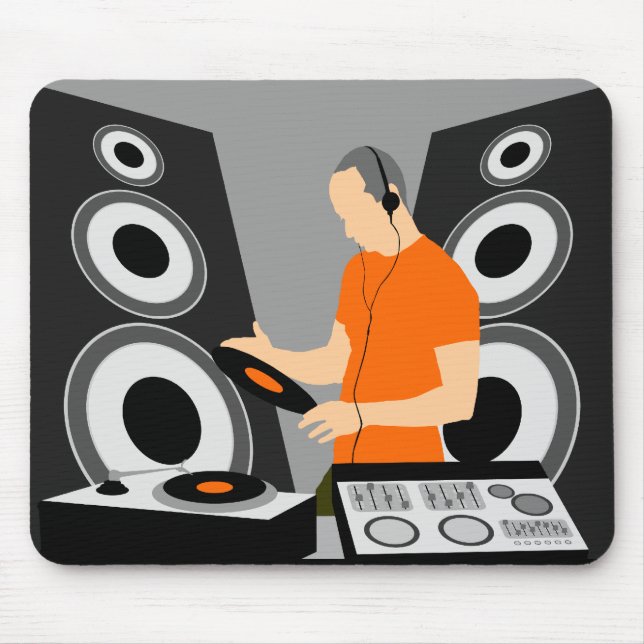 DJ Spinning Vinyl At Decks Mouse Mat (Front)