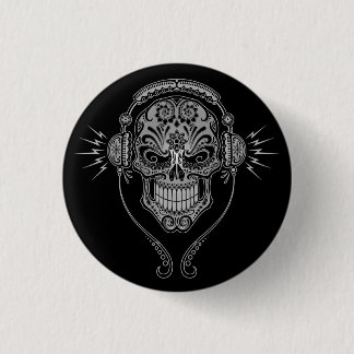 DJ Sugar Skull – Black 3 Cm Round Badge
