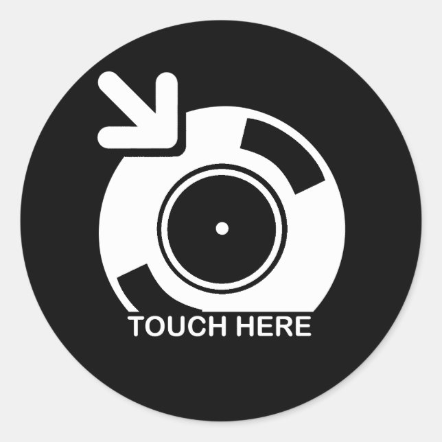 DJ Touch Here Classic Round Sticker (Front)