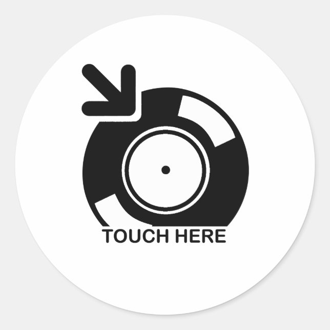 DJ Touch Here Classic Round Sticker (Front)