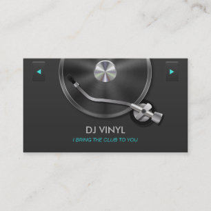 DJ Turntable Music Modern Clean Grey & Silver Business Card