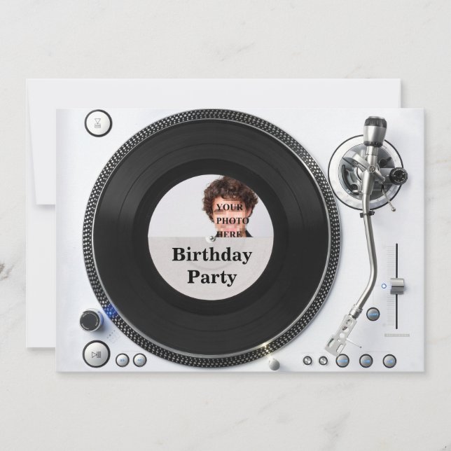 DJ turntable photo birthday Invitation (Front)