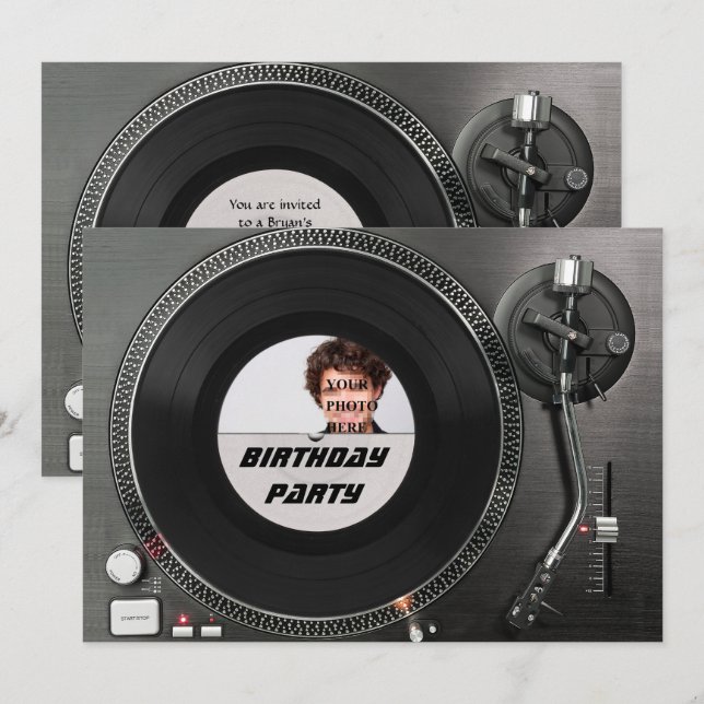 DJ turntable photo birthday Invitation (Front/Back)